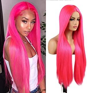Stema Neon Pink Human Hair Full Lace Wig Silky Straight